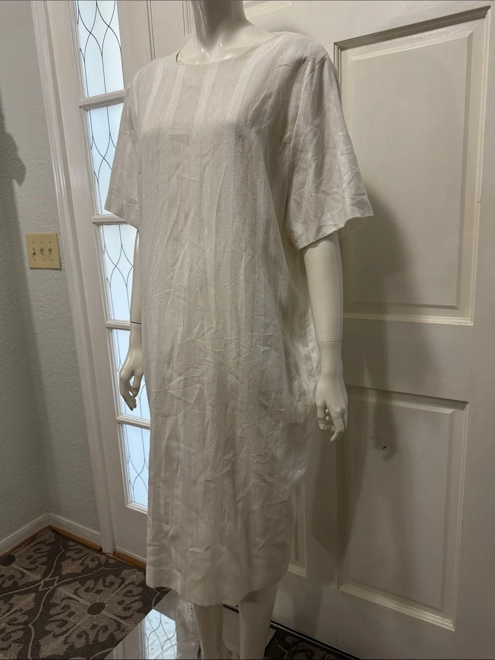 SCHRADER II Vintage white/cream Striped Midi Dress 80s Cotton Button Down Sz 18W